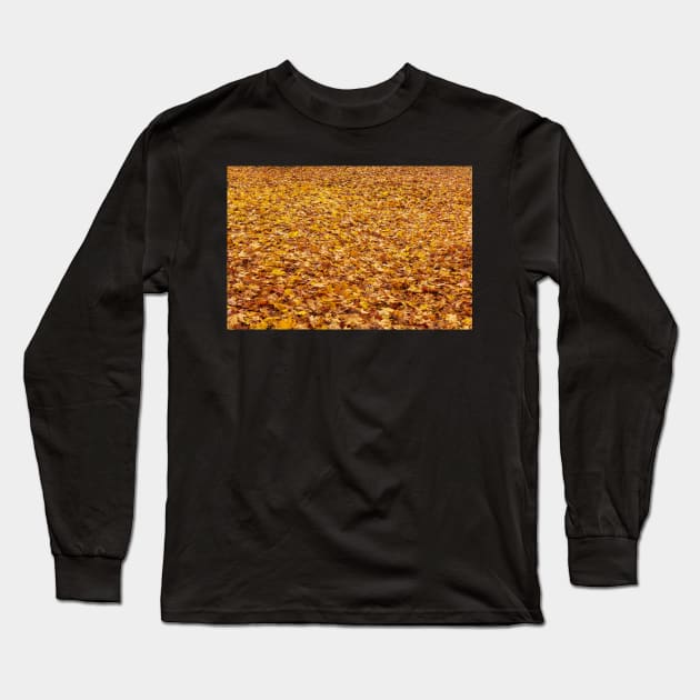 Orange maple leaves background Long Sleeve T-Shirt by lena-maximova